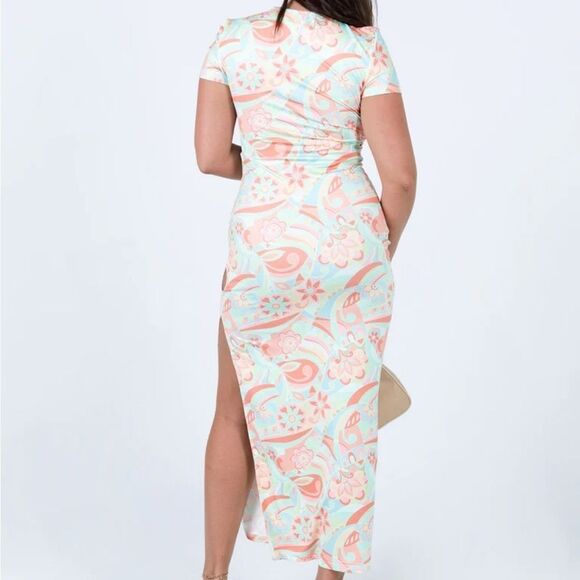 Princess Polly Anna Maxi Dress Pastel Multicolor w/ Slit and side cut out, sz 2 - Picture 3 of 8